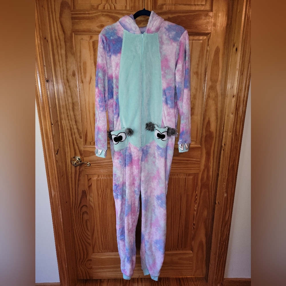 Tie-Dye Monster Pajama Size L Stretch Fleece Onesie Zipper (Secret Treasures)